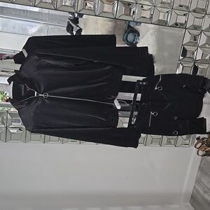 Satin black jacket with matching cargo skirt